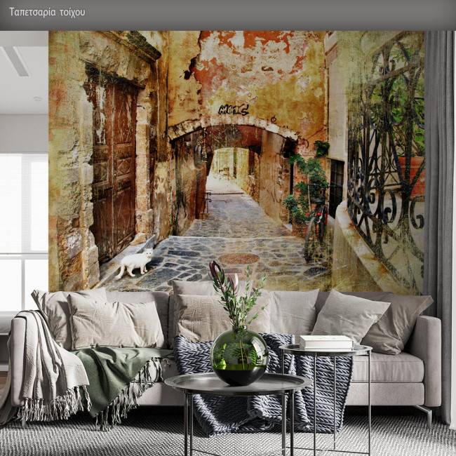 Κρήτη, παλιός δρόμος, ταπετσαρία τοίχου φωτογραφική.