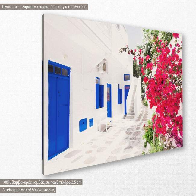 Canvas print Street in Mykonos town, side
