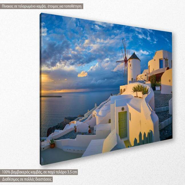  Windmill at sunset, Santorini, Greece, πίνακας σε καμβά, κοντινό