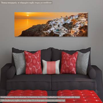 Canvas print Oia at sunset, panoramic