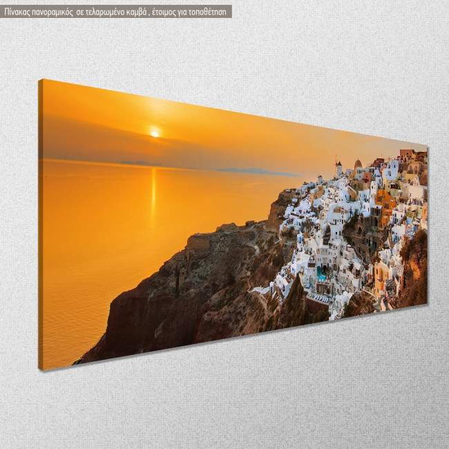 Canvas print Oia at sunset, panoramic, side