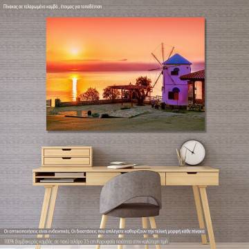 Canvas print  Traditional windmill against sunrise, Zakynthos