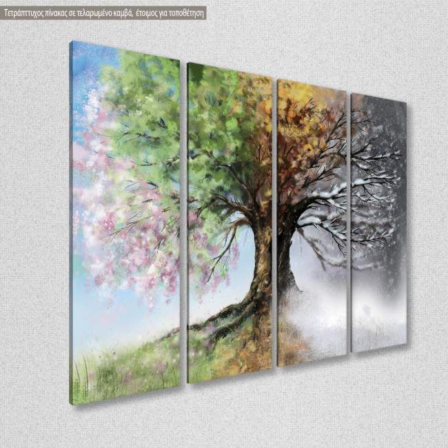 Canvas print Four season tree, four panels, side