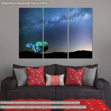 Canvas print Milky Way over the Meteora, Greece,  3 panels