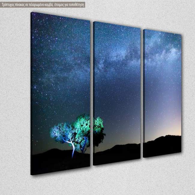 Canvas print Milky Way over the Meteora, Greece,  3 panels, side