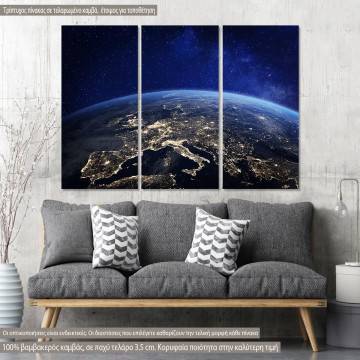 Canvas print Europe at night from space,  3 panels