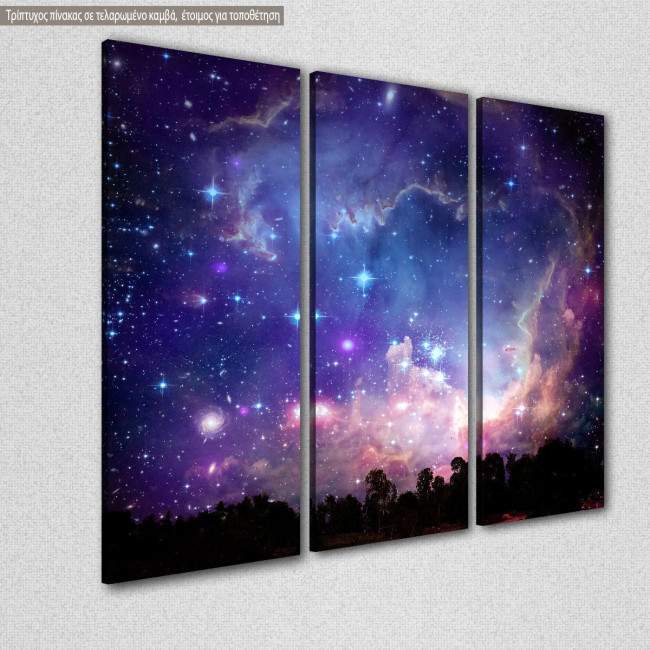 Canvas print Galaxy on night cloud,  3 panels, side