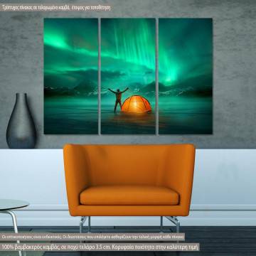 Canvas print Camping in wild northern mountains,  3 panels