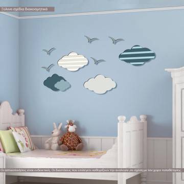 Wooden figure printed Clouds and birds