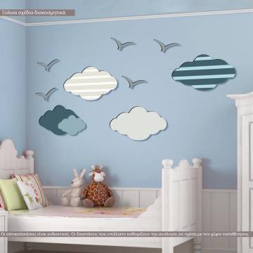 Wooden figure printed Clouds and birds 2