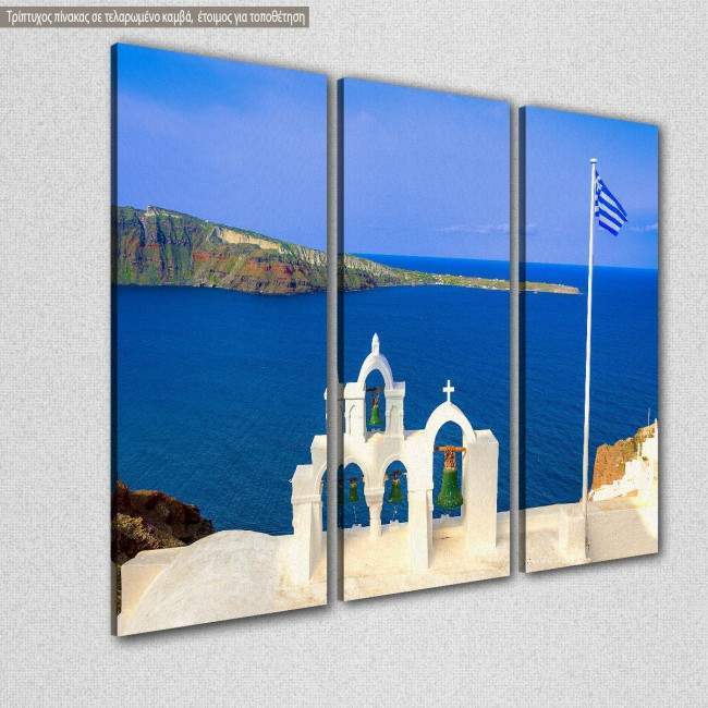 Canvas print Bell tower at Santorini,  3 panels, side