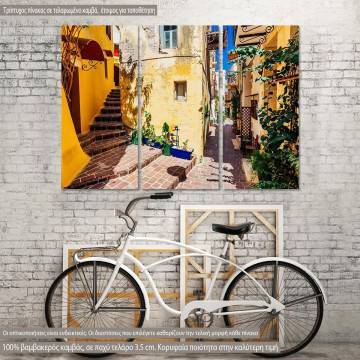 Πίνακας σε καμβά Colorful mediterranean street in Crete, τρίπτυχος