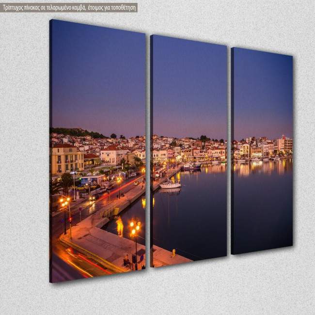 Canvas print Amazing view of the port of Mytilene,  3 panels, side