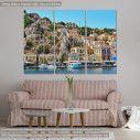 Canvas print Symi island houses, 3 panels