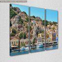 Canvas print Symi island houses, 3 panels, side