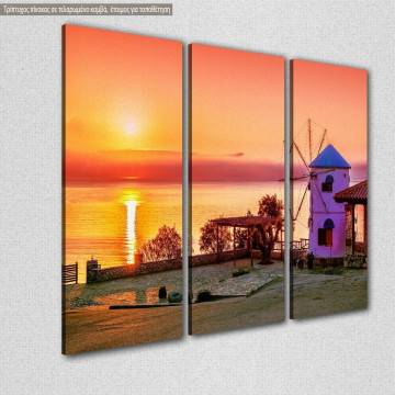Canvas print Traditional windmill against sunrise, Zakynthos,  3 panels 2