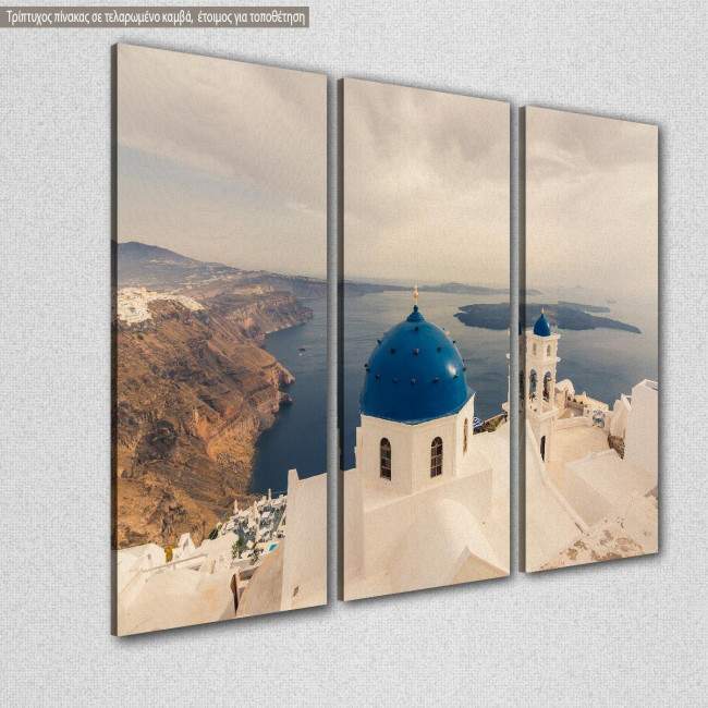 Stunning view of churches, Santorini, τρίπτυχος πίνακας σε καμβά, κοντινό