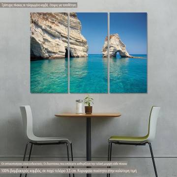 Canvas print  Rock formations and sea caves in Milos,  3 panels