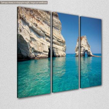 Canvas print  Rock formations and sea caves in Milos,  3 panels 2