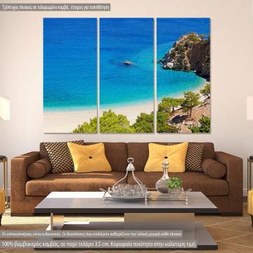 Πίνακας σε καμβά Κάρπαθος, Apella beach of Karpathos, τρίπτυχος