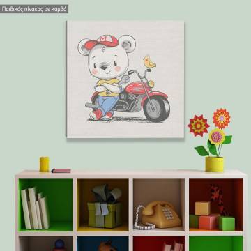 Kids canvas print Bear at bike with name 2