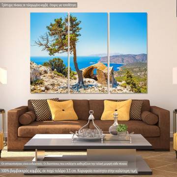 Canvas print Historic ruin and pine tree, Rhodes,  3 panels