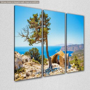 Canvas print Historic ruin and pine tree, Rhodes,  3 panels 2