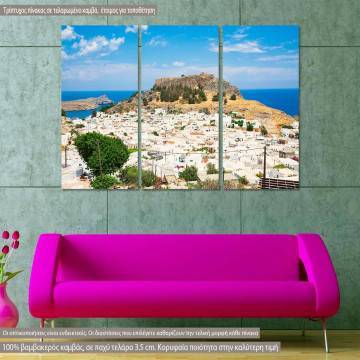 Canvas print Lindos acropolis and town,  3 panels