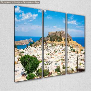 Πίνακας σε καμβά Ρόδος, Lindos acropolis and town, τρίπτυχος 2