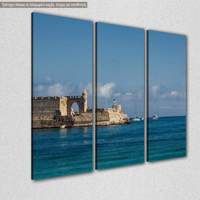 Canvas print Medieval coastline, Rhodos,  3 panels, side