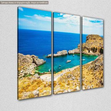 Πίνακας σε καμβά Beautiful bay with sand beaches on Rhodes Island, τρίπτυχος 2