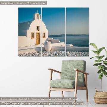 Canvas print Greek whitewashed church,  3 panels