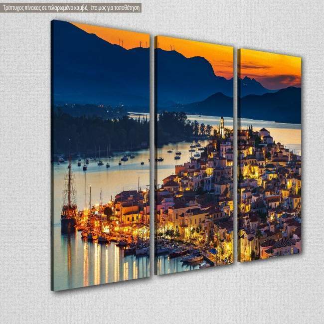 Νύχτα στον Πόρο, τρίπτυχος πίνακας σε καμβά, κοντινό