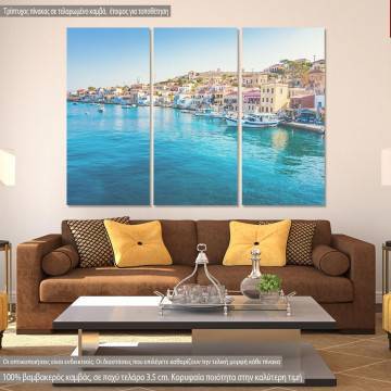Canvas print Boats in port of Halki,  3 panels