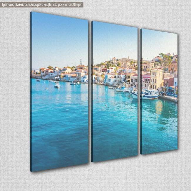 Canvas print Boats in port of Halki,  3 panels, side