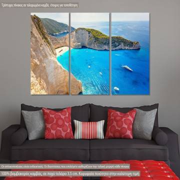 Πίνακας σε καμβά Ζάκυνθος, Shipwreck beach Zakynthos, τρίπτυχος
