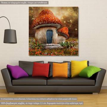 Πίνακας σε καμβά Mushroom house fairy tale