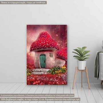 Πίνακας σε καμβά Mushroom house fairy tale pinky