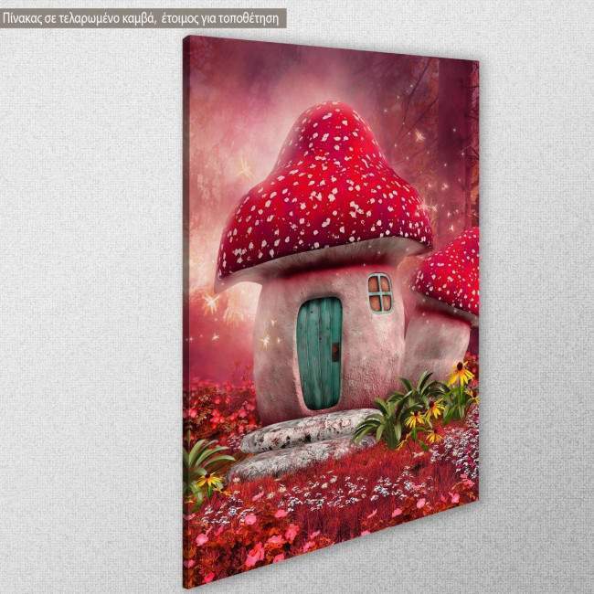 Mushroom house fairy tale pinky, πίνακας σε καμβά, κοντινό