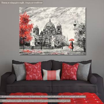 Canvas print  Street view of Berlin, red and grayscale