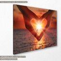 Canvas print Sunset, Sunset in heart hands, side