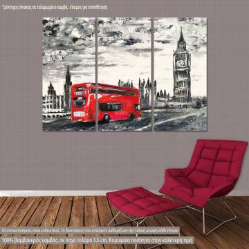 Πίνακας σε καμβά Λονδίνο, Bus in front of Big Ben, τρίπτυχος
