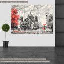 Canvas print Street view of Berlin, red and grayscale,  3 panels