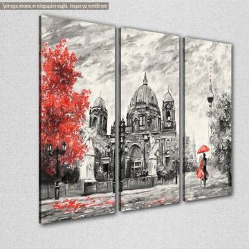 Πίνακας σε καμβά Βερολίνο, Street view of Berlin, red and grayscale, τρίπτυχος 2