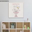 Πίνακας παιδικός σε καμβά Cute baby bear ballerina, αρκουδάκι μπαλαρίνα και όνομα
