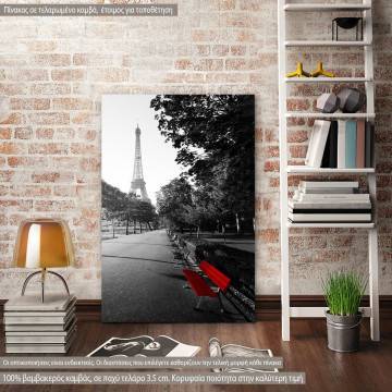 Canvas print Paris, Red bench at Eiffel tower