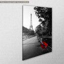 Canvas print Paris, Red bench at Eiffel tower, side