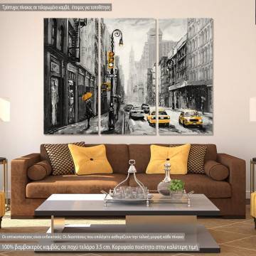 Canvas printNew York, Street view of New York, yellow and grayscale