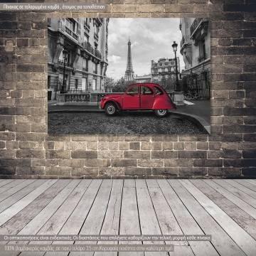 Canvas print Paris, Eiffel tower with 2CV multicolor