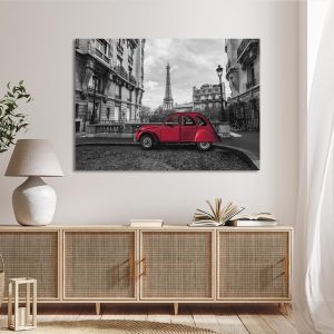 Canvas print Paris, Eiffel tower with 2CV multicolor 2